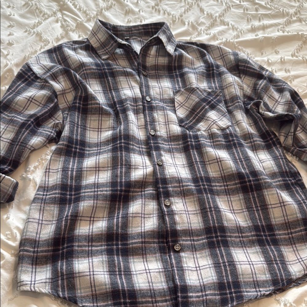Womens Plaid Shirt - Button up ~ Size L